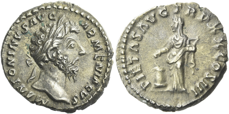 Marcus Aurelius augustus, 161 – 180 

Denarius December 165–Summer 166, AR 18 ...