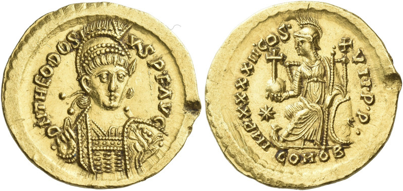 Theodosius II, 408 – 450 

Solidus, Constantinople 441-450, AV 22 mm, 4.46 g. ...