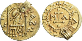 The Merovingians, Childeric II 663 – 675

Solidus, Massalia (Marseille) circa 663-675, AV 21 mm, 3.48 g. MASS – [ILIA] Diademed and draped bust r. w...