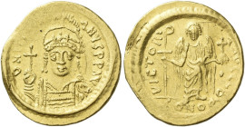 Justinian I, 527 – 565 

Solidus 545-565, AV 19 mm, 4.50 g. D N IVSTINI – ANVS P P AVG Helmeted, pearl-diademed and cuirassed bust three-quarters fa...