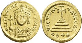 Tiberius II Constantine, 26 September 578 – 14 August 582 

Light weight solidus of 22 siliquae, Antiochia 579-582, AV 20 mm, 4.07 g. D m TIb CONS –...