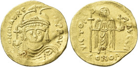 Maurice Tiberius, 582 – 602 

Solidus 582-602, AV 21 mm, 4.47 g. D N mAVRC – TIb PP AVII Cuirassed and draped bust facing, wearing crowned and diade...