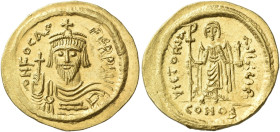 Phocas, 23 November 602 – 5 October 610 

Solidus 607-610, AV 22 mm, 4.46 g. d N FOCAS – PERP AVC Draped and cuirassed bust facing, wearing crown an...