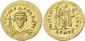 Phocas, 23 November 602 – 5 October 610 

Solidus 607-610, AV 21 mm, 4.49 g. d N FOCAS – PERP AVC Draped and cuirassed bust facing, wearing crown an...