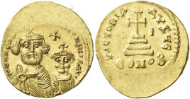 Heraclius, 610 – 641 and associate rulers from 613 

Solidus 610-613, AV 21 mm, 4.45 g. dd NN [hERACLI]ЧS Eτ hRA CONST PP A Facing busts of Heracliu...