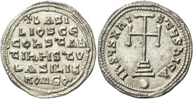 Basil the Macedonian, 27 September 867 – 29 August 886, with colleagues from 870 

Miliaresion 868-879, AR 22 mm, 3.00 g. +bASI / LIOS CE / COhSTAh ...