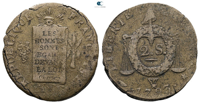 France. Lille AD 1793. 
2 Sols 1793 W

 mm, 24,51 g



Very Fine