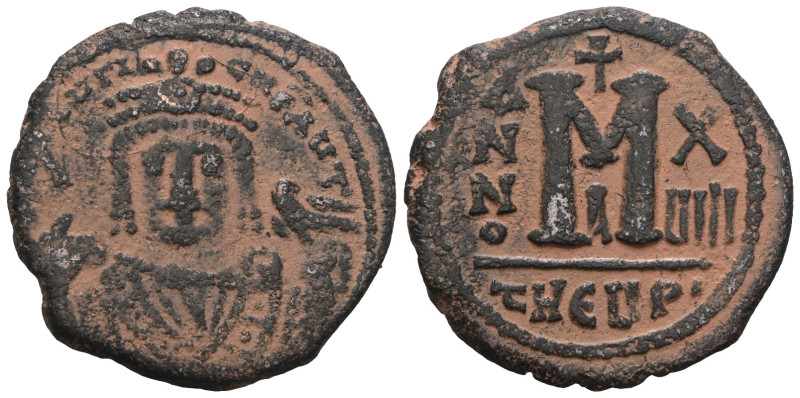 Maurice Tiberius (582-602) AE Follis. Artificial sandpatina. Weight 9,64 gr - Di...