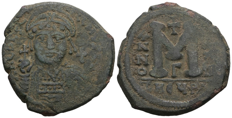 JUSTINIAN I. 527-565 AD. Æ Follis. Artificial sandpatina. Weight 18,95 gr - Diam...