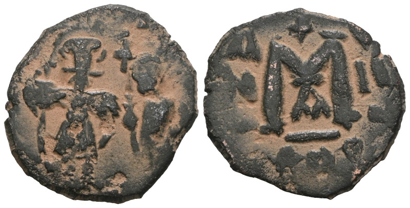 Heraclius, with Heraclius Constantine. 610-641. Æ Follis. Artificial sandpatina....