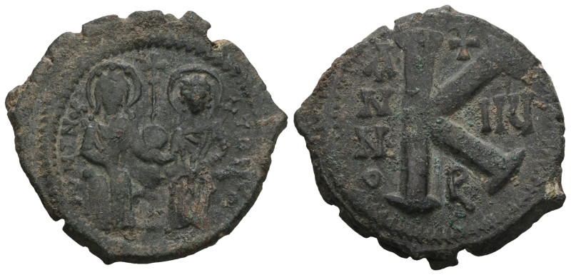 Justin II, with Sophia. 565-578. Æ Half Follis. Weight 7,66 gr - Diameter 22 mm....