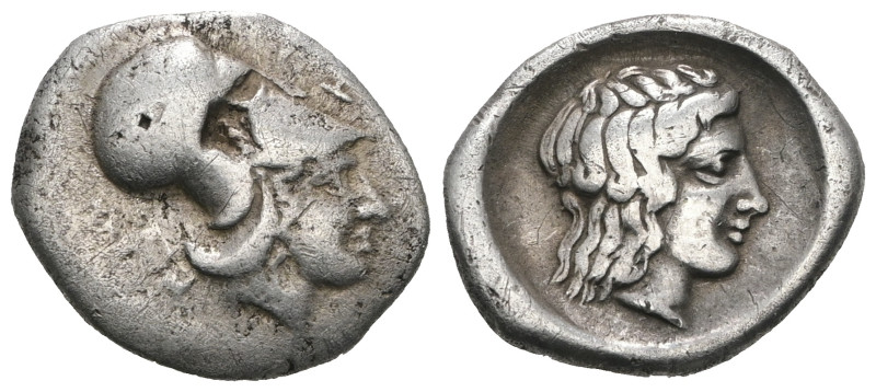 Mantinea, Arkadia, AR Lalf drachm. ca 330-320 BC. 2.94 g.

Helmeted head of Ly...