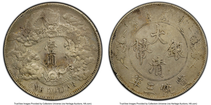 Hsüan-t'ung Dollar Year 3 (1911) XF Details (Chop Mark) PCGS, Tientsin mint, KM-...