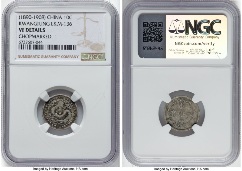 Kwangtung. Kuang-hsü 10 Cents ND (1890-1908) VF Details (Chopmarked) NGC, KM-Y20...