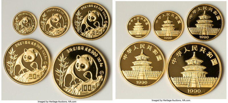 People's Republic 5-Piece Uncertified gold "Panda" Proof Set 1990-P UNC, 1) 100 ...