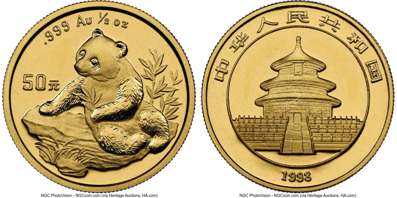 People's Republic gold "Panda" 50 Yuan (1/2 oz) 1998 MS68 NGC, Shanghai mint, KM...