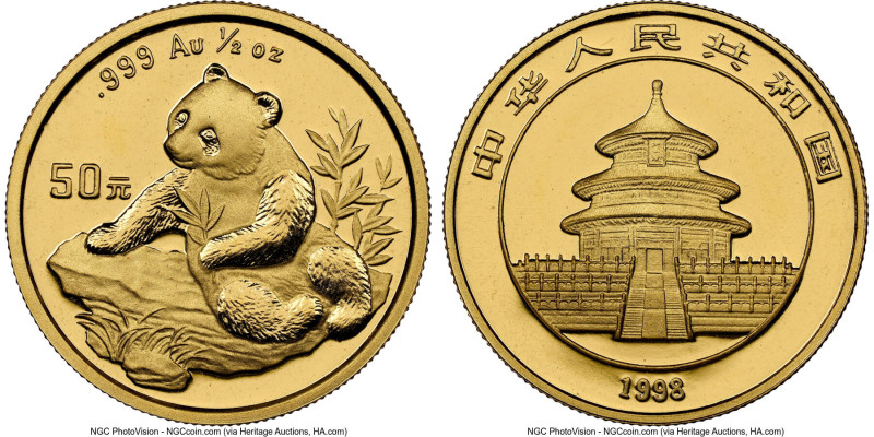 People's Republic gold "Panda" 50 Yuan (1/2 oz) 1998 MS68 NGC, Shanghai mint, KM...