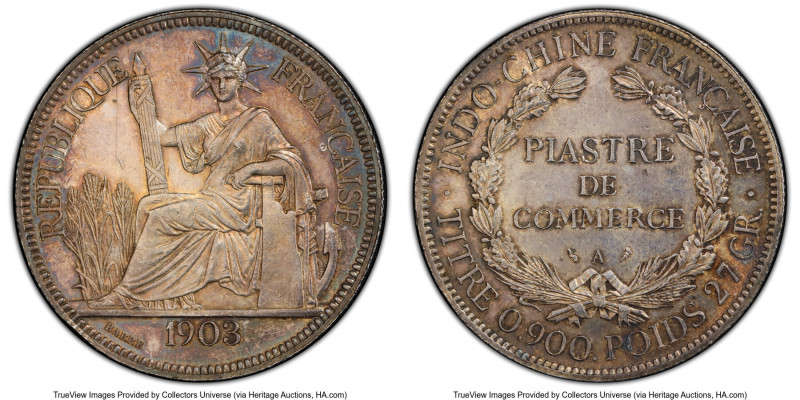 French Colony Piastre 1903-A MS63 PCGS, Paris mint, KM5a.1, Lec-286. A good-look...