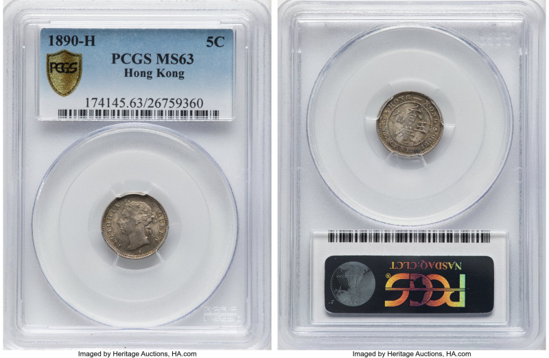 British Colony. Victoria Pair of Certified 5 Cents 1890-H PCGS, 1) 5 Cents 1890-...