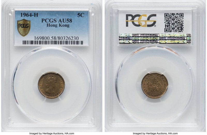 British Colony. Elizabeth II 5 Cents 1964-H AU58 PCGS, Heaton mint, KM29.1, Mars...