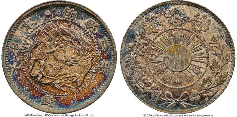 Meiji 5 Sen Year 3 (1870) MS65 NGC, Osaka mint, KM-Y1, JNDA 01-33. Shallow Scale...