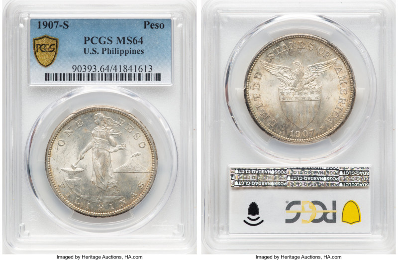 USA Administration Peso 1907-S MS64 PCGS, San Francisco mint, KM172. Well struck...