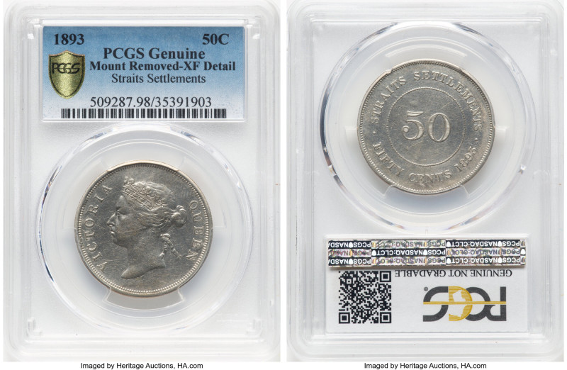 British Colony. Victoria 50 Cents 1893 XF Details (Mount Removed) PCGS, KM13. St...