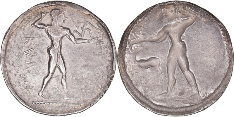 Bruttium, Stater, c. 535-500 BC, Kaulonia, Silver, NGC, Ch VF 4/5-3/5
Apollo, n...