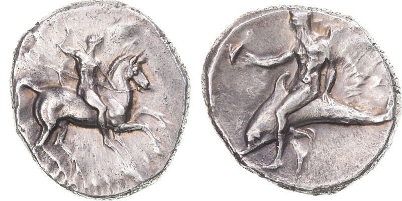 Coin, Calabria, Nomos, ca. 302-280 BC, Tarentum, AU(50-53), Silver, HN Italy:967...