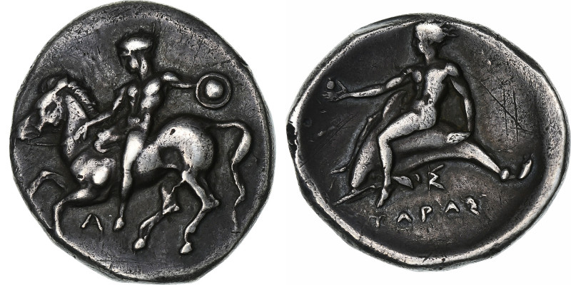 Calabria, Nomos, ca. 380-370 BC, Tarentum, Silver, EF(40-45), SNG-ANS:926
Naked...