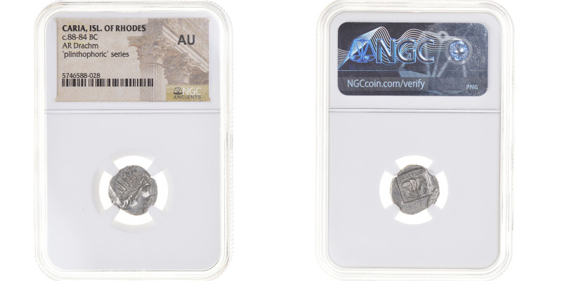 Coin, Caria, Drachm, 88-84 BC, Rhodes, graded, NGC, AU, AU(50-53), Silver
Radia...