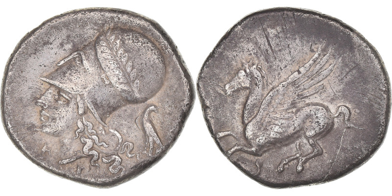 Coin, Corinthia, Stater, ca. 345-307 BC, Corinth, EF(40-45), Silver
Pegasos fly...