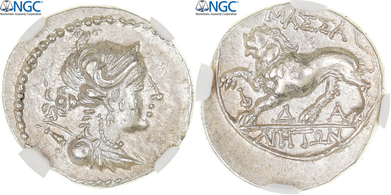 Gaul, Drachm, ca. 125-90 BC, Marseille, Silver, NGC, AU(55-58)
Diademed and dra...