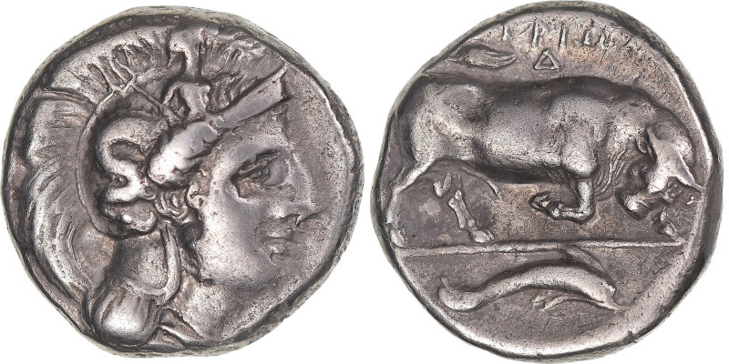 Lucania, Nomos, ca. 350-300 BC, Thourioi, Silver, VF(30-35), SNG-ANS:1046
Head ...