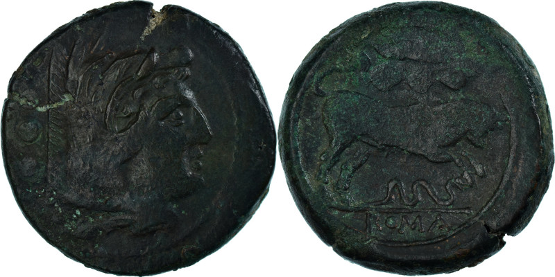 Coin, Quadrans, ca. 214 BC, Sicily, AU(50-53), Bronze, Crawford:42/2
Head of He...