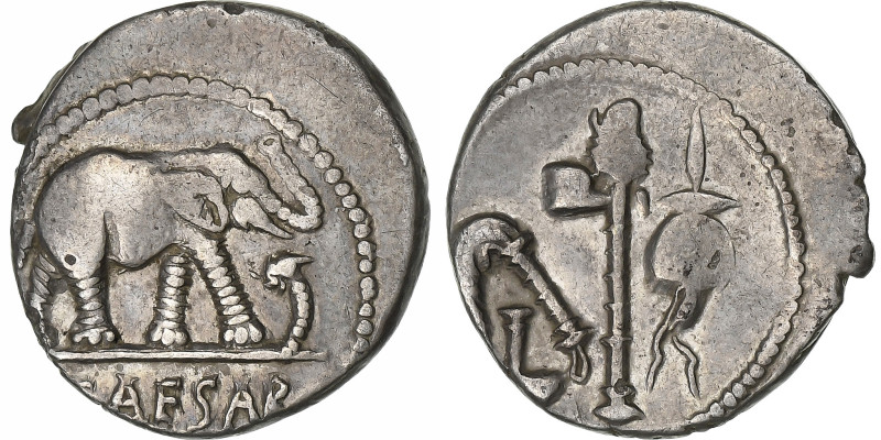 Julius Caesar, Denarius, 49-48 BC, Itinerant mint, Silver, AU(50-53)
Elephant, ...