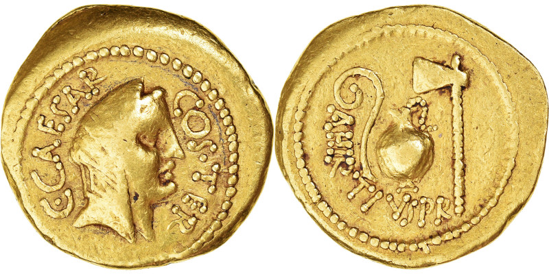 Julius Caesar, Aureus, 46 BC, Rome, Gold, VF(30-35), Calicó:37b, Crawford:466/1...