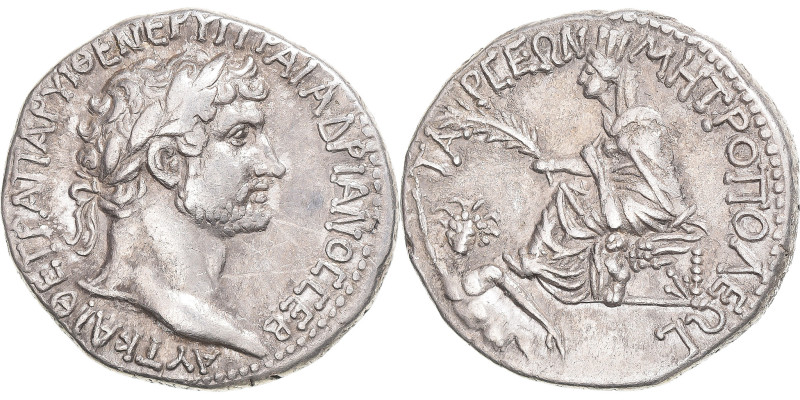 Coin, Cilicia, Hadrian, Tridrachm, 117-138, Tarsos, AU(50-53), Silver
Laureate ...