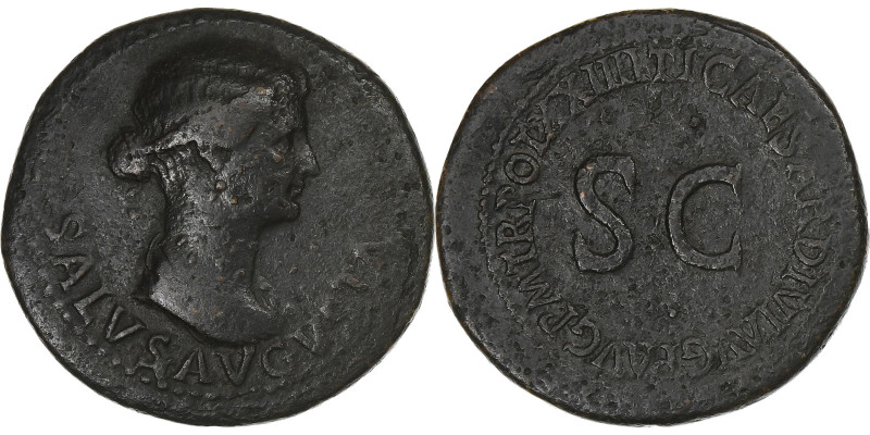 Tiberius, Dupondius, 22-23, Rome, Bronze, EF(40-45), RIC:47
Bust of woman as Sa...