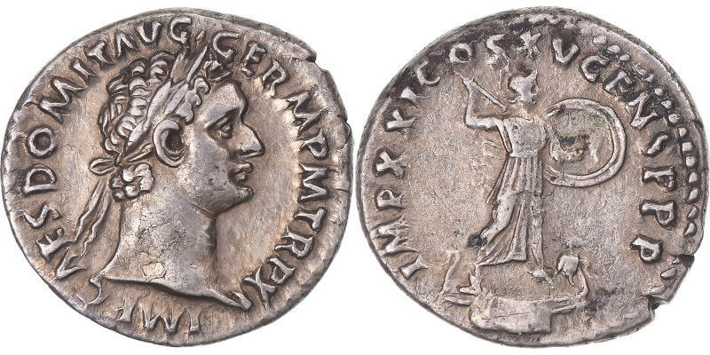 Coin, Domitian, Denarius, 92-93, Rome, AU(50-53), Silver, RIC:172
Laureate head...