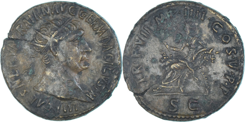 Coin, Trajan, Dupondius, 103, Rome, Rare, AU(55-58), Bronze, RIC:454
Head of Tr...