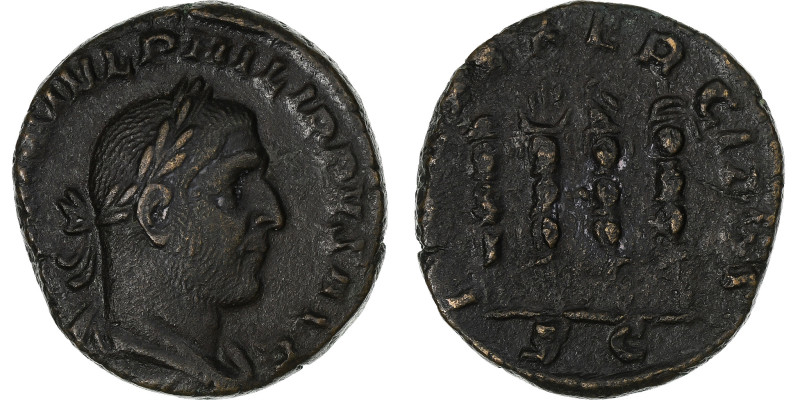 Philip I, Sestertius, 244-249, Rome, Bronze, AU(55-58), RIC:171a
Bust of Philip...