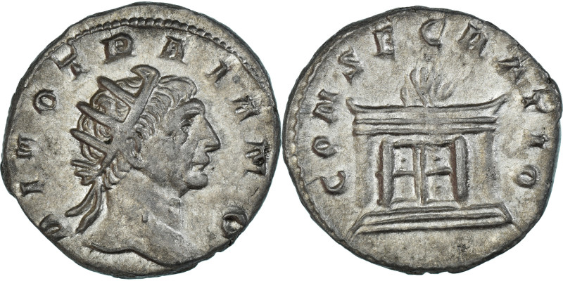 Coin, Divus Trajan, Antoninianus, 250-251, Rome, AU(55-58), Silver, RIC:IV-86a
...