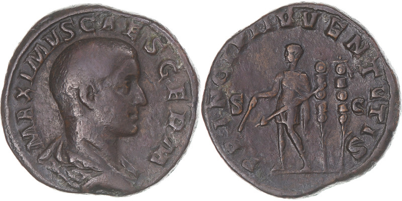 Coin, Maximus Caesar, Sestertius, 237, Rome, EF(40-45), Bronze, RIC:13
Draped b...