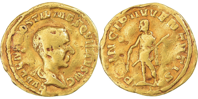 Hostilian, Aureus, 251, Rome, Gold, F(12-15), RIC:183b
Bust of Hostilian, bareh...