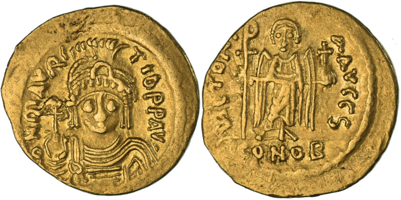 Coin, Maurice Tiberius, Solidus, 583-601, Constantinople, EF(40-45), Gold
Drape...