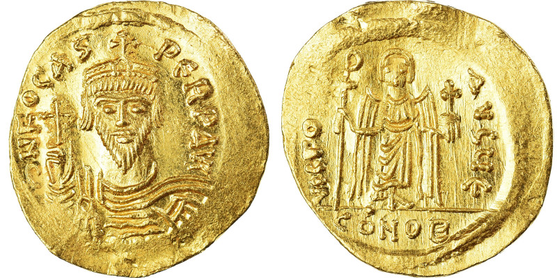 Coin, Phocas, Solidus, 607-610, Constantinople, MS(63), Gold, Sear:620
Draped a...