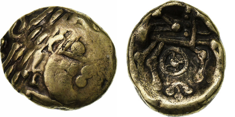 Sequani, Helvetii, 1/4 Stater, 1st century BC, Electrum, EF(40-45)
Stylized lau...