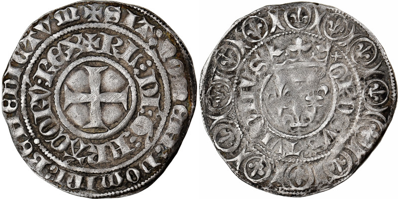 France, Charles VI, Gros aux lis, 1380-1422, Tournai, Billon, EF(40-45)
Cross.,...