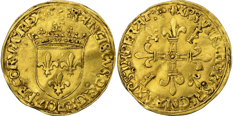 France, François Ier, Écu d'or au soleil, after 1519, Lyon, Gold, EF(40-45)
Cro...